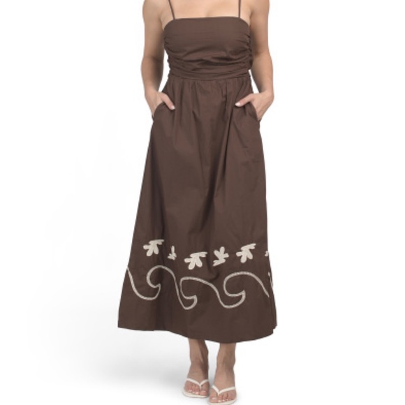 Mon Renn cocoa Mystique Waves Midi dress with Embroidered Details - Picture 1 of 6